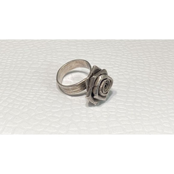 Vintage 925 Rose Ring Flower Bud 3D Band Size 5 - Picture 2 of 5